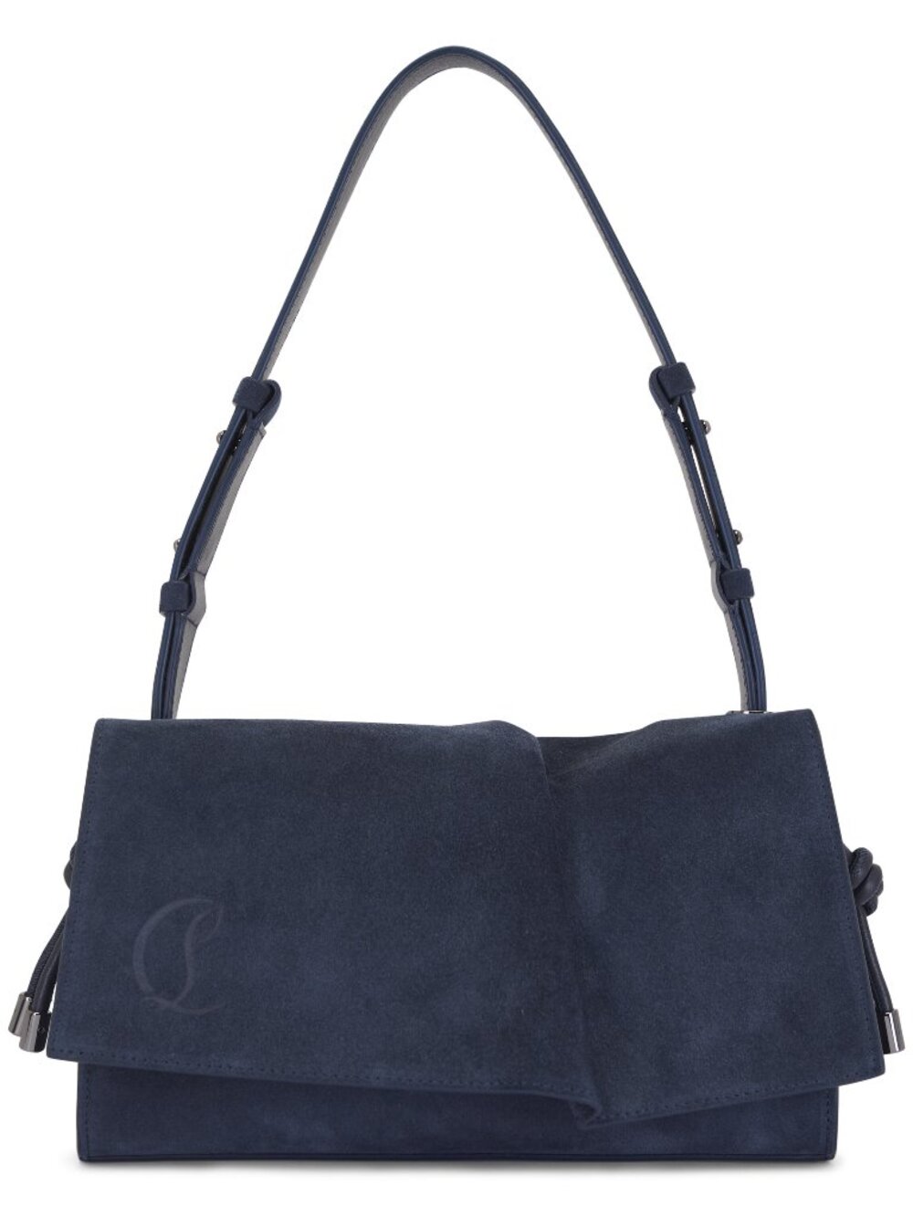 Christian Louboutin BAGGY Suede Foldover Shoulder Bag Small Navy Blue